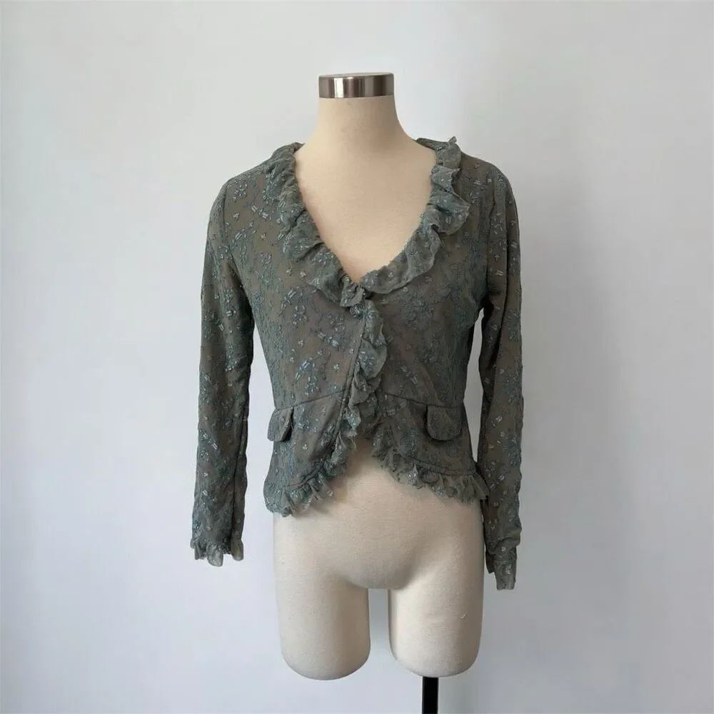Vintage Young Essence Eyelet Open Front Jacket Blazer Bolero Lace Medium